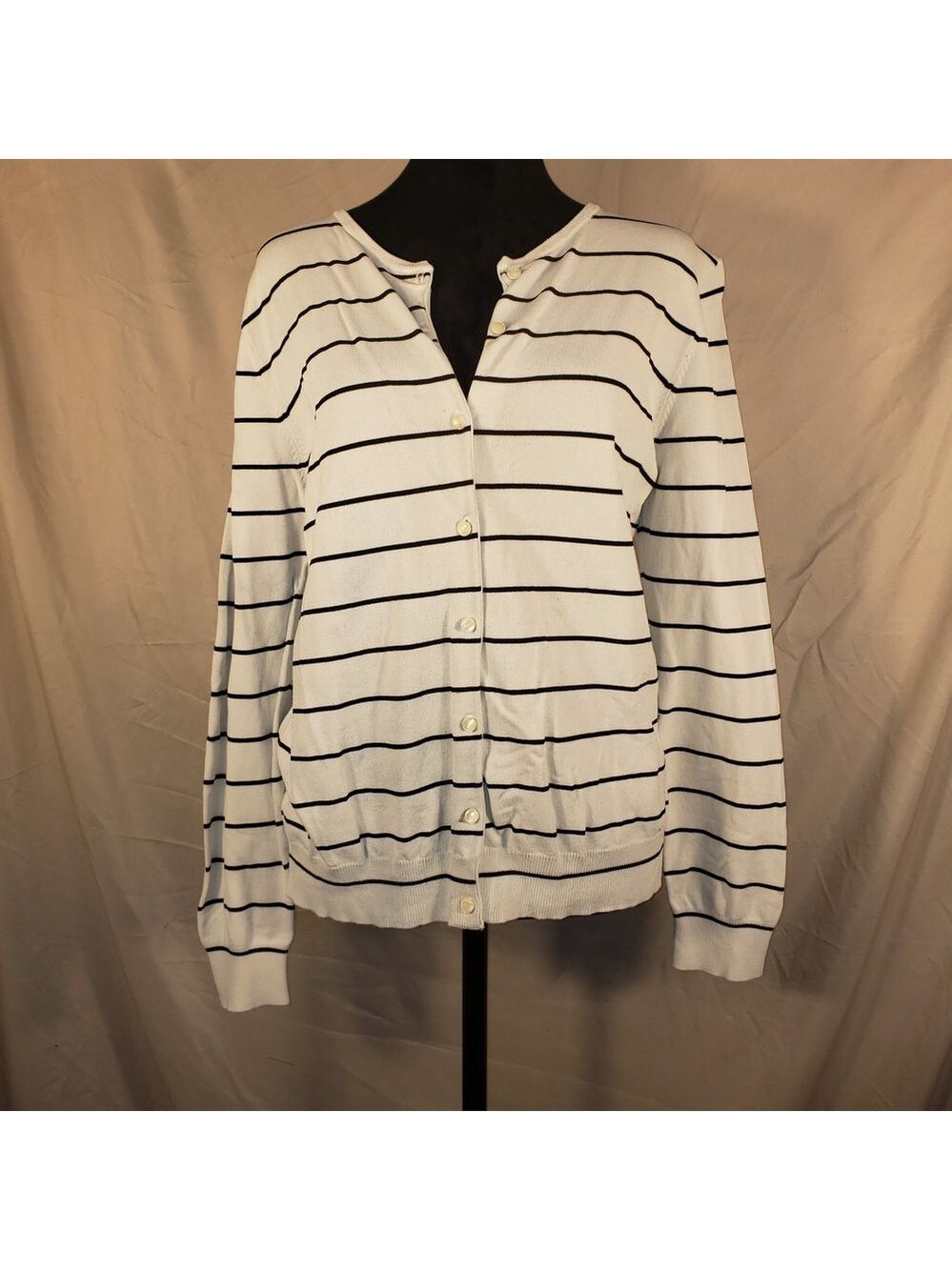 C'est City Striped White and Black Women's Cardigan - L